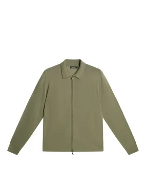 Nyle Light Merino Zip Cardigan / Oil Green