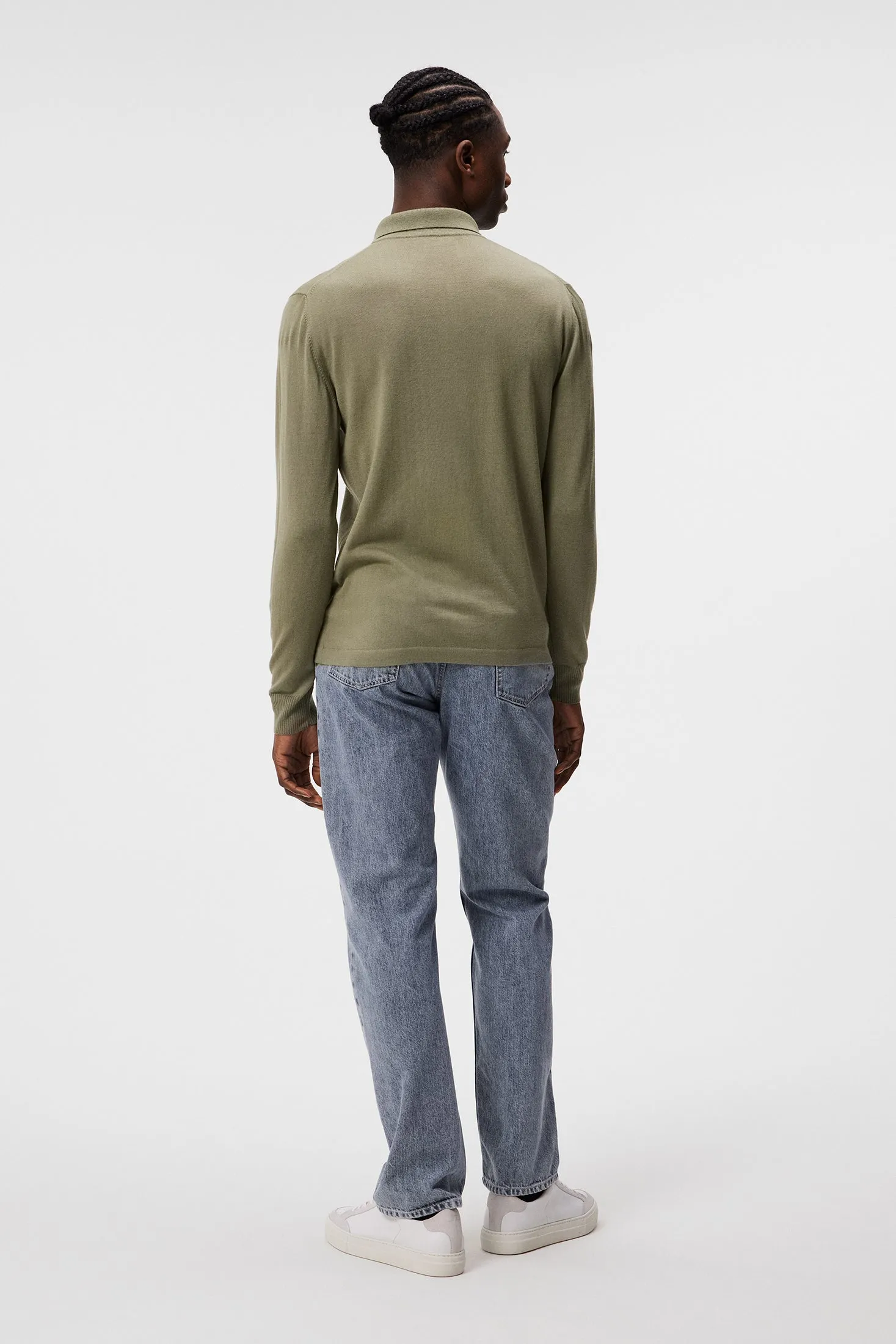 Nyle Light Merino Zip Cardigan / Oil Green