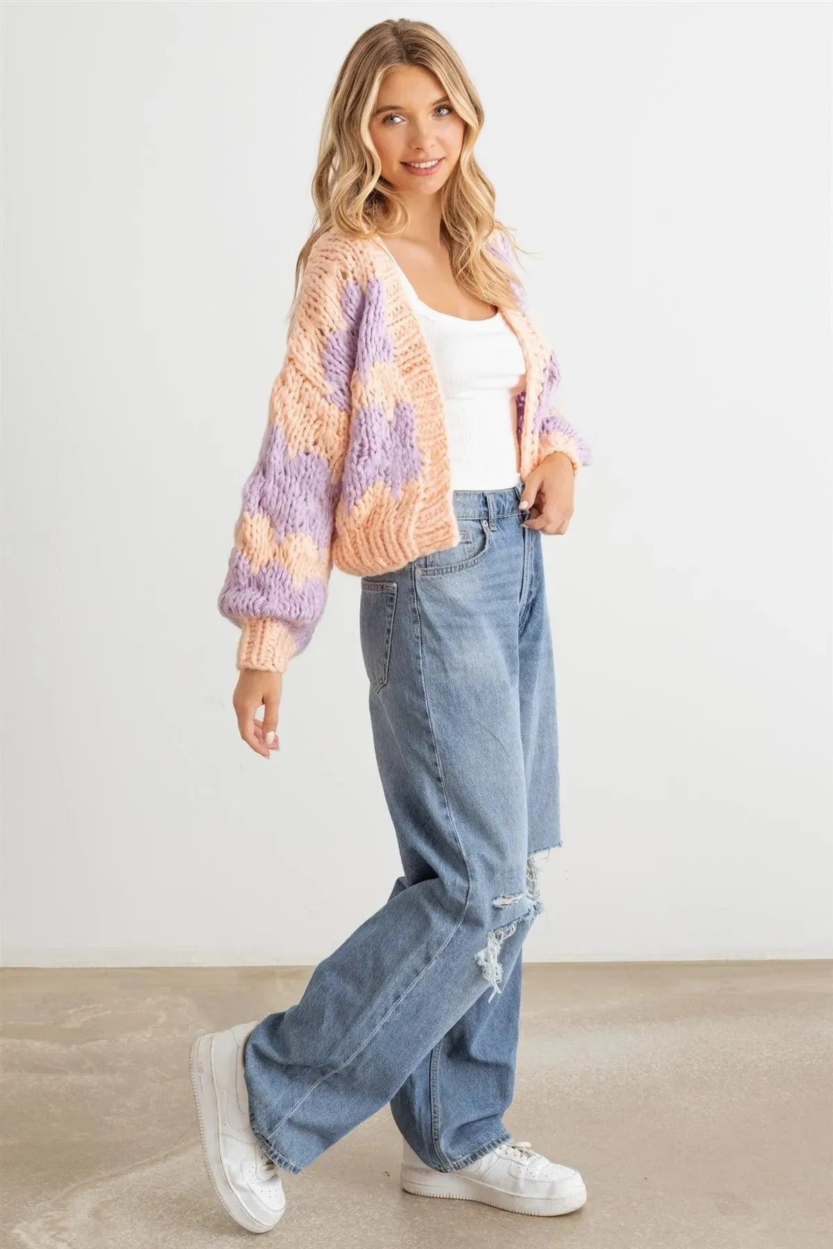Pink & Purple Knit Long Sleeve Open Front Sweater Cardigan /2-2-2