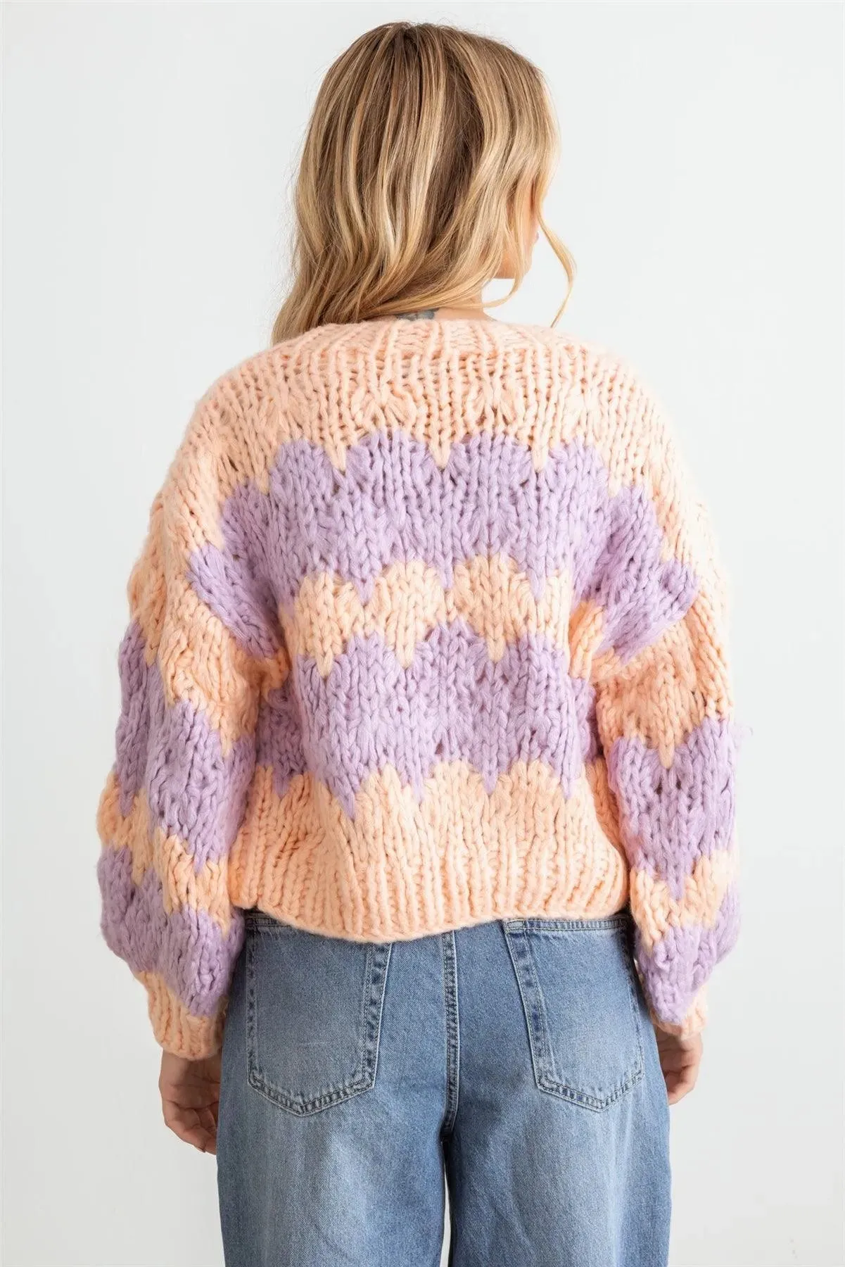Pink & Purple Knit Long Sleeve Open Front Sweater Cardigan /2-2-2