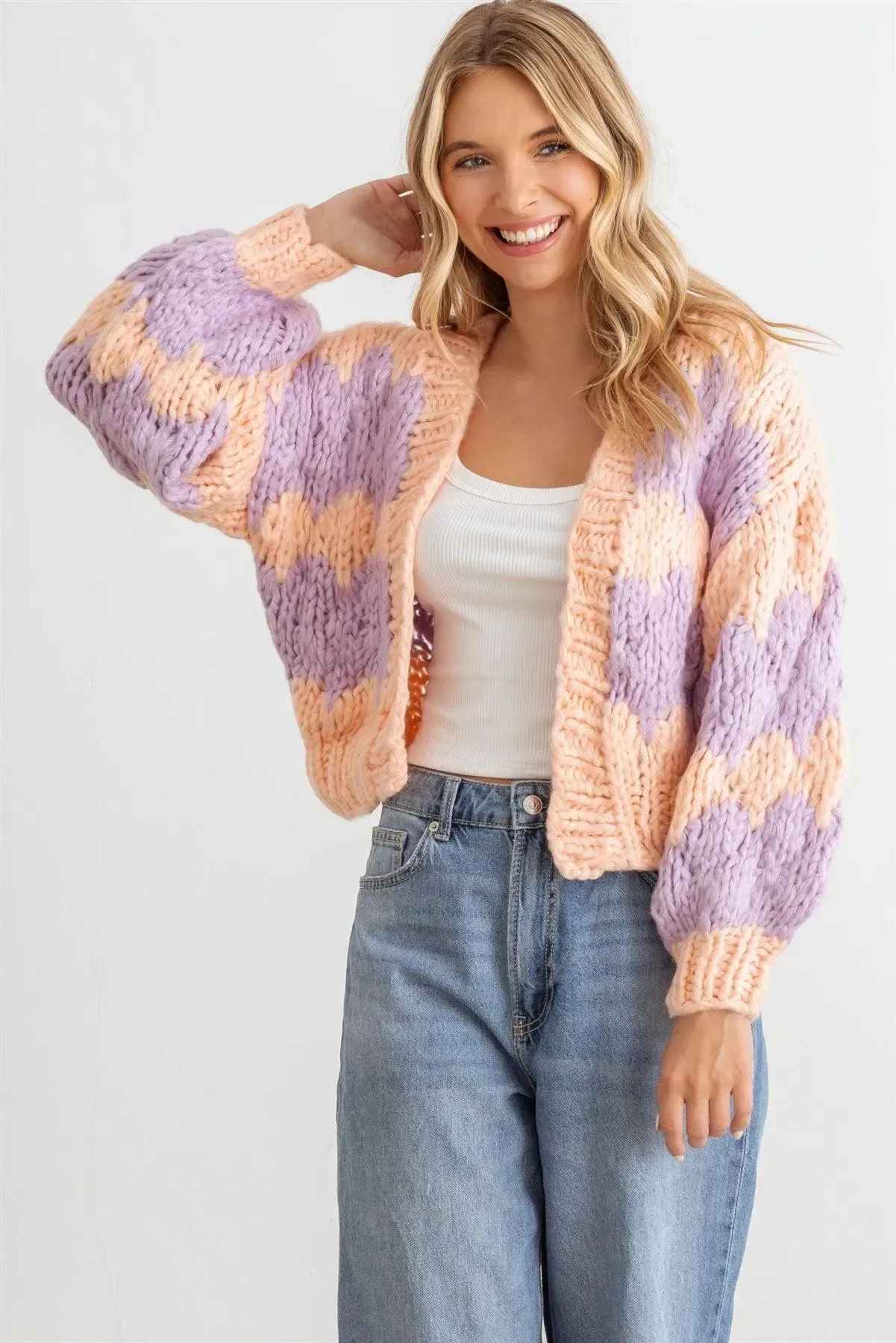 Pink & Purple Knit Long Sleeve Open Front Sweater Cardigan /2-2-2