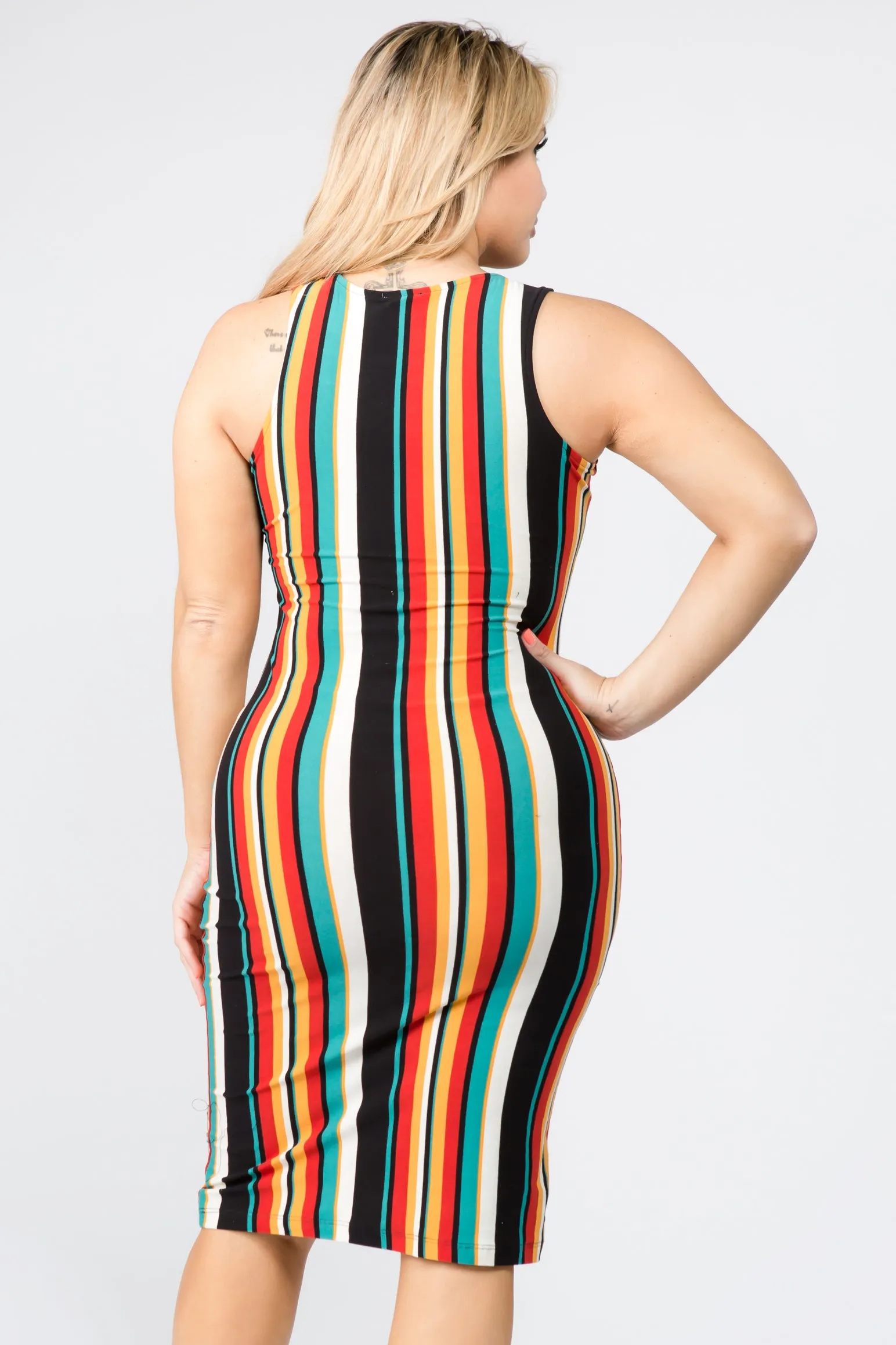 Plus Size Barcelona Multicolored Striped Bodycon Dress