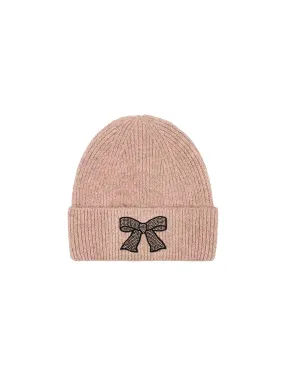 Rhinestone Ribbon Bow Embellishment Beanie