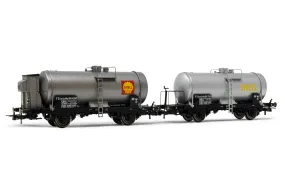 Rivarossi HO HR6518 FS  2-unit pack 2-axles tank wagons  big tank  silver Shell period III