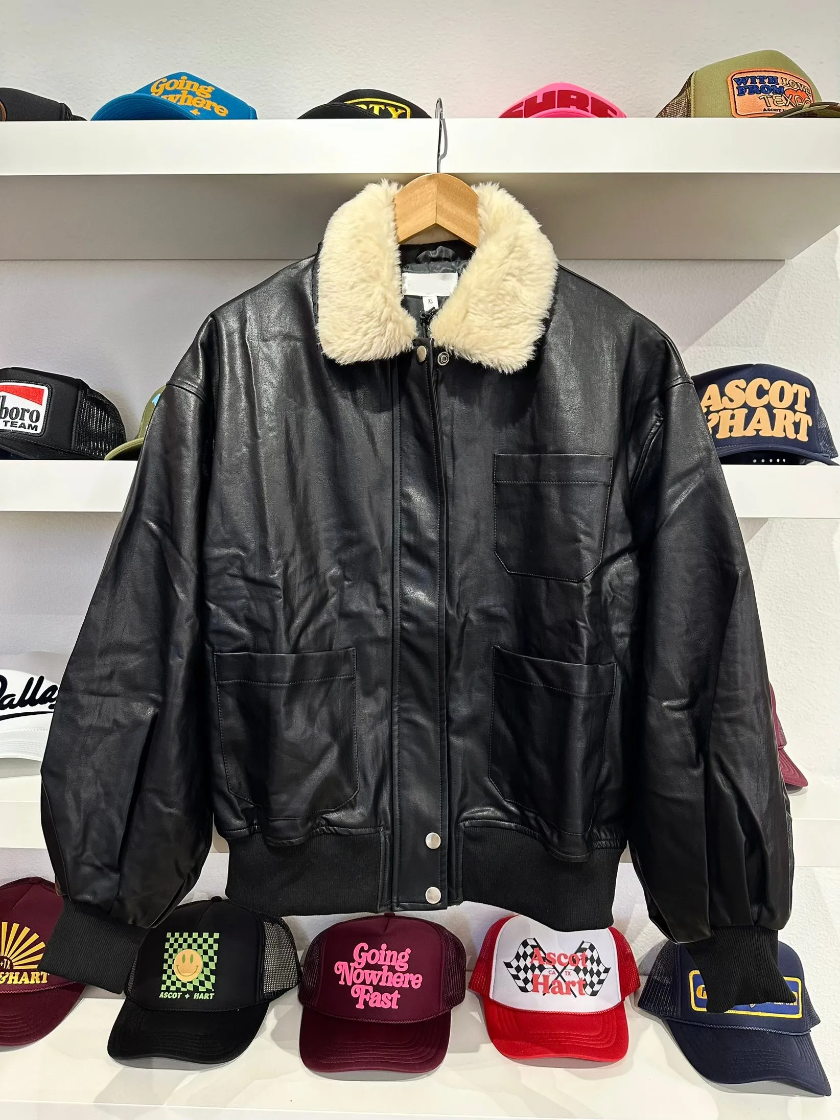 Ryker Faux Leather Bomber Jacket