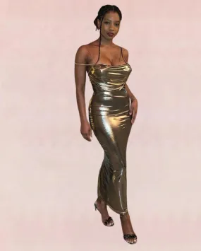 Scintilla Bodycon Maxi Dress - Gold