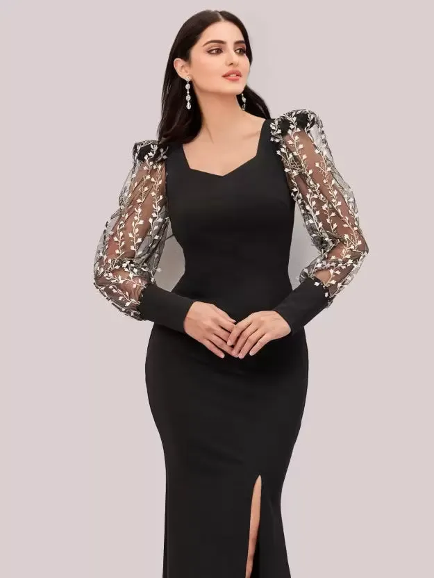 Sleek Black Full-Length Bodycon Dress