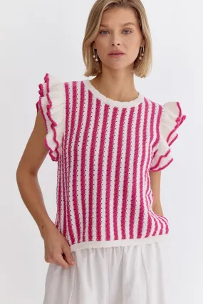 Striped Sleeveless Cropped Knit Top