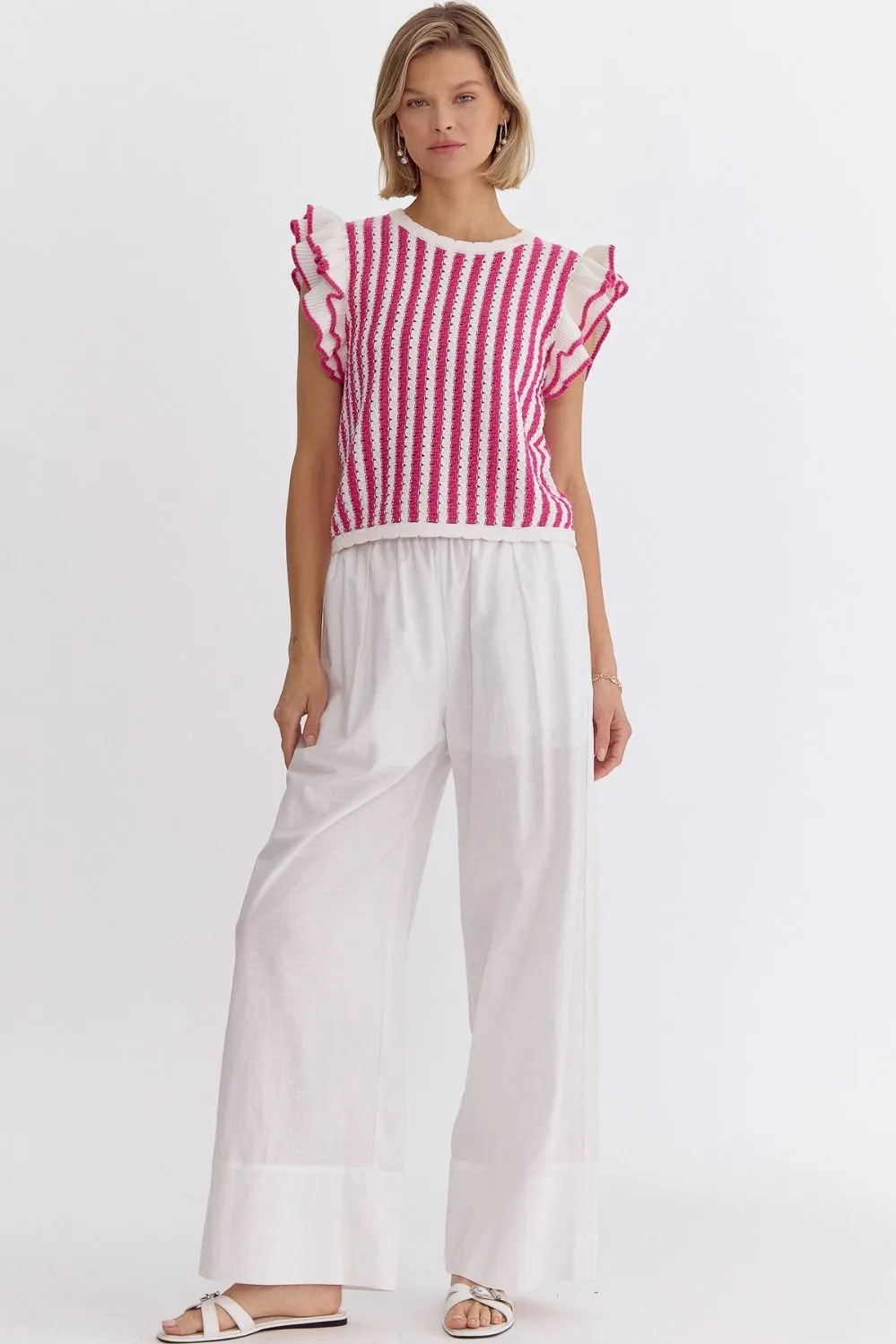 Striped Sleeveless Cropped Knit Top