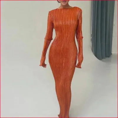 Stylish Pleated Long Sleeves Boho Bodycon Dress