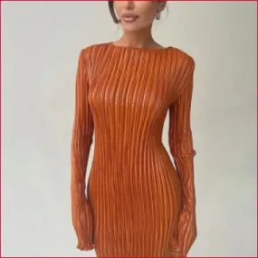 Stylish Pleated Long Sleeves Boho Bodycon Dress