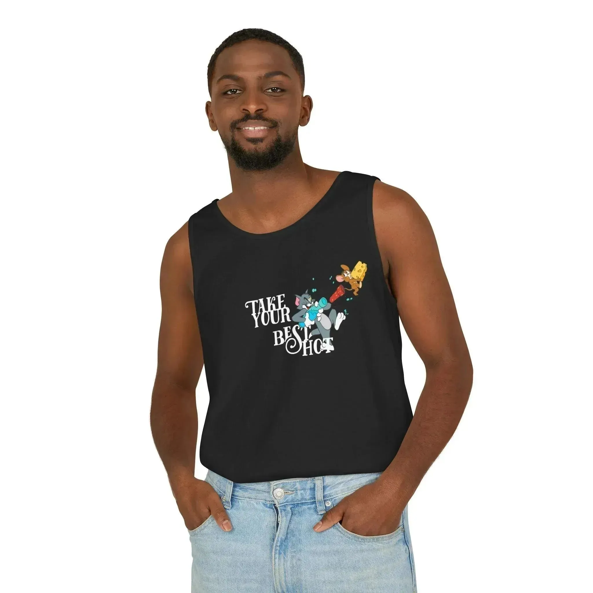 Take Your Best Shot Tom Jerry Unisex Garment-Dyed Tank Top