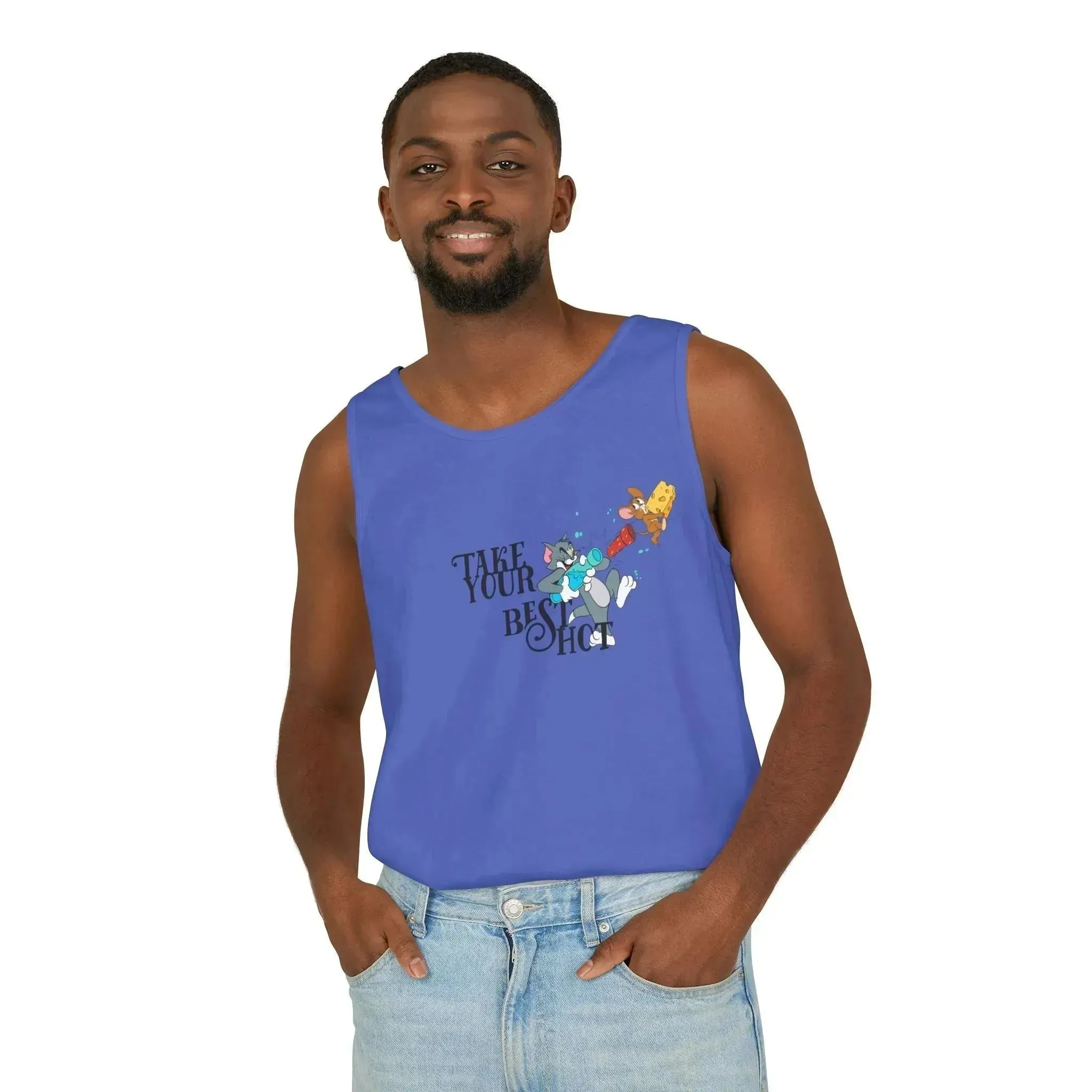 Take Your Best Shot Tom Jerry Unisex Garment-Dyed Tank Top