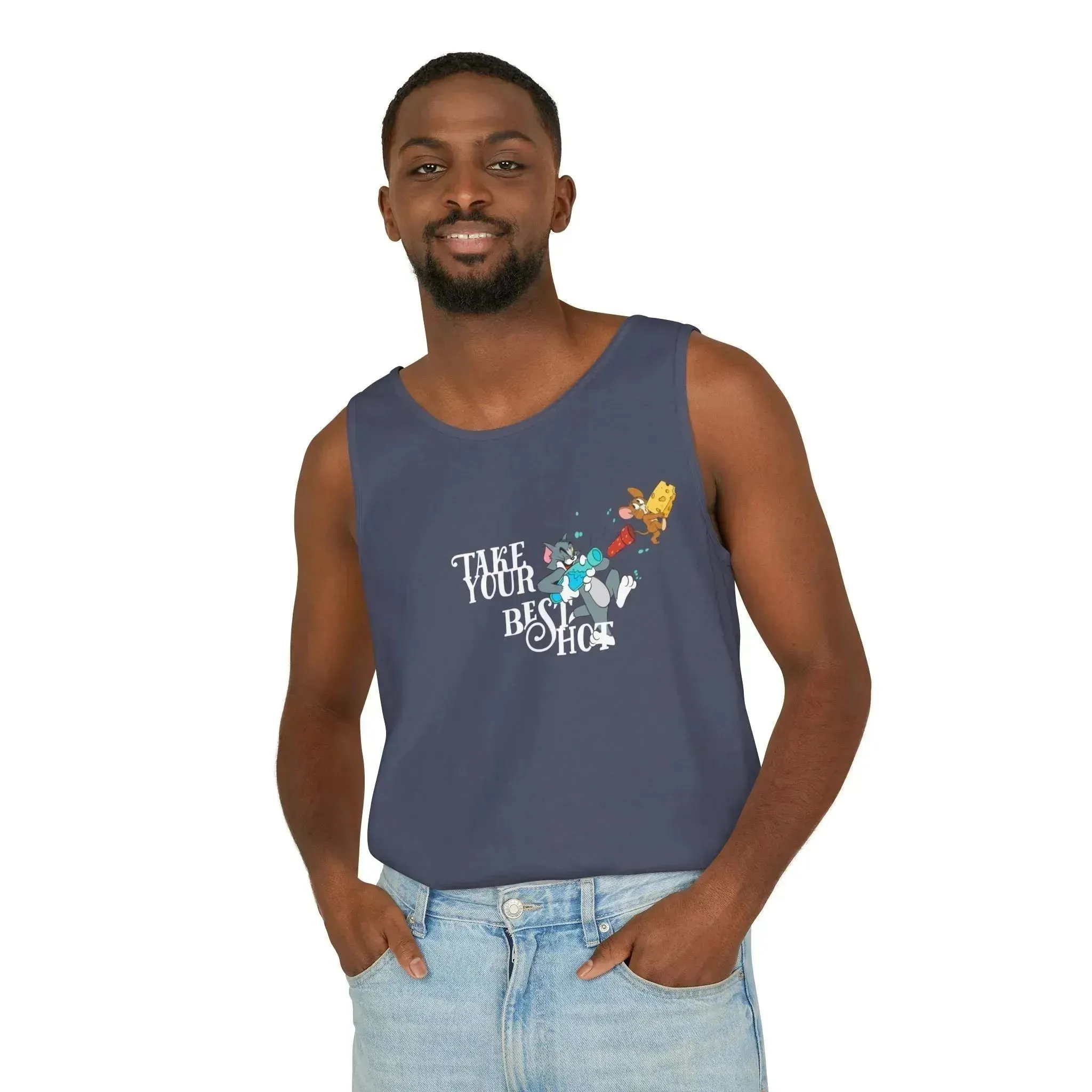 Take Your Best Shot Tom Jerry Unisex Garment-Dyed Tank Top