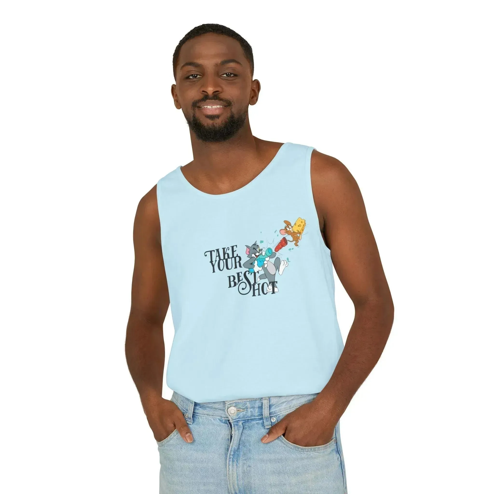 Take Your Best Shot Tom Jerry Unisex Garment-Dyed Tank Top