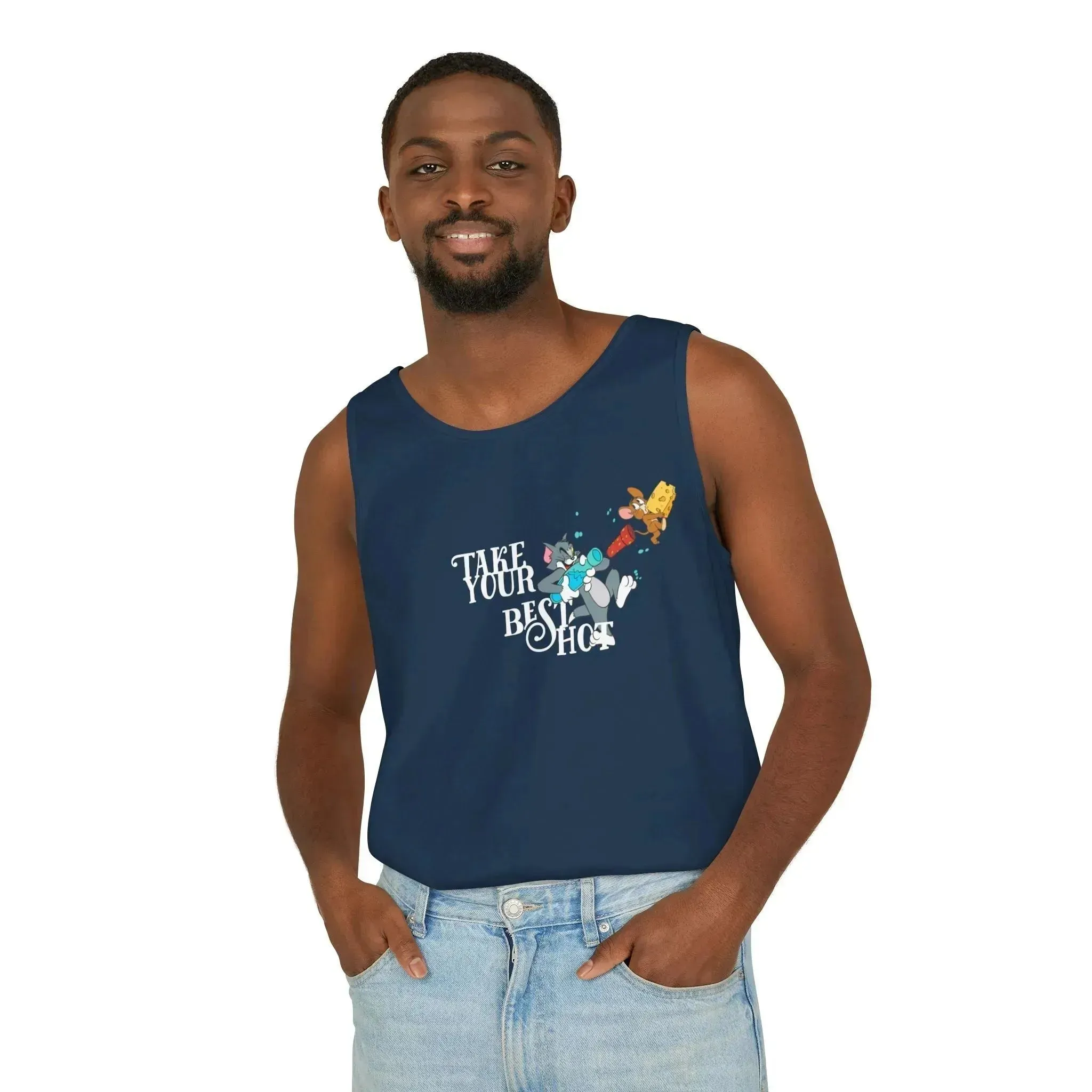 Take Your Best Shot Tom Jerry Unisex Garment-Dyed Tank Top