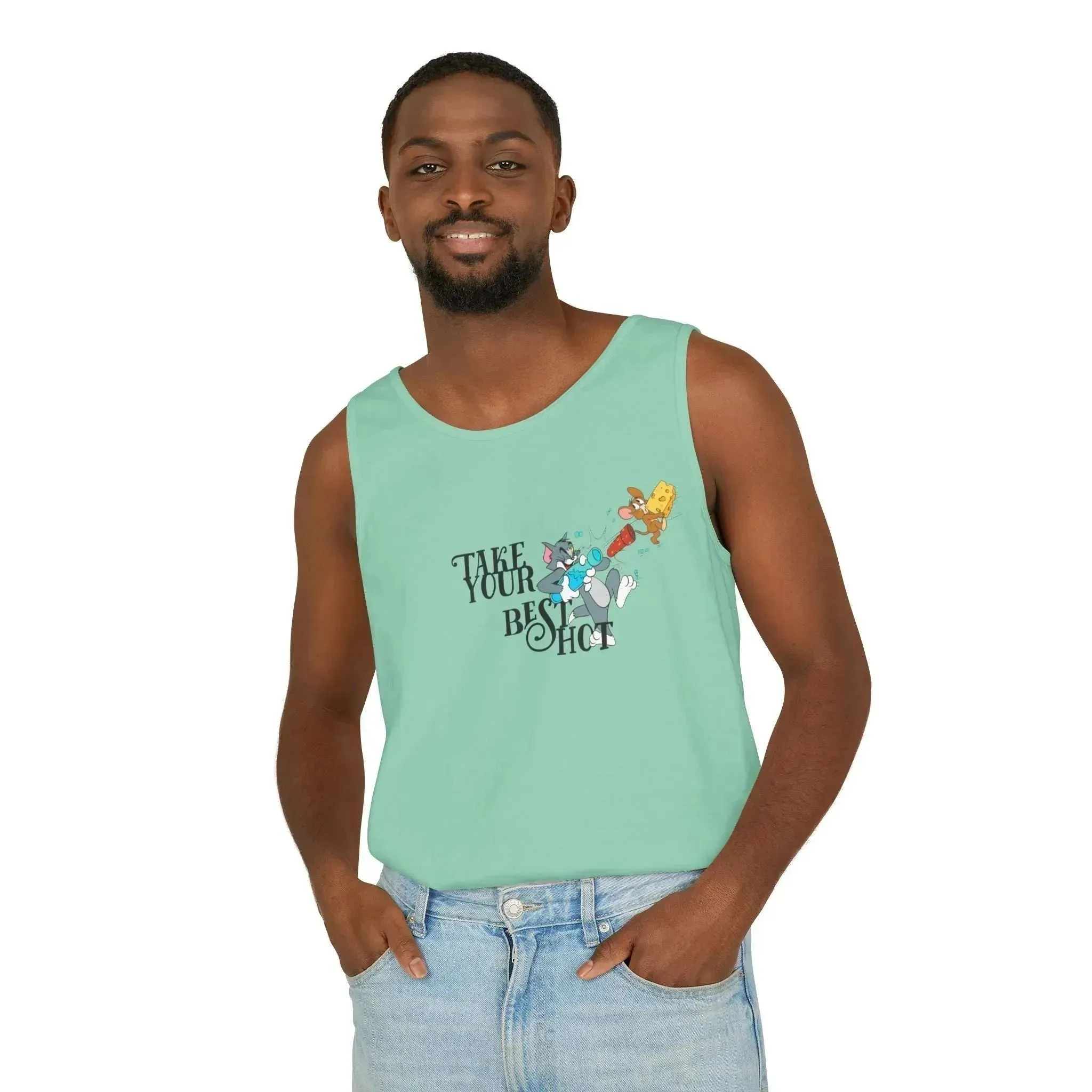 Take Your Best Shot Tom Jerry Unisex Garment-Dyed Tank Top