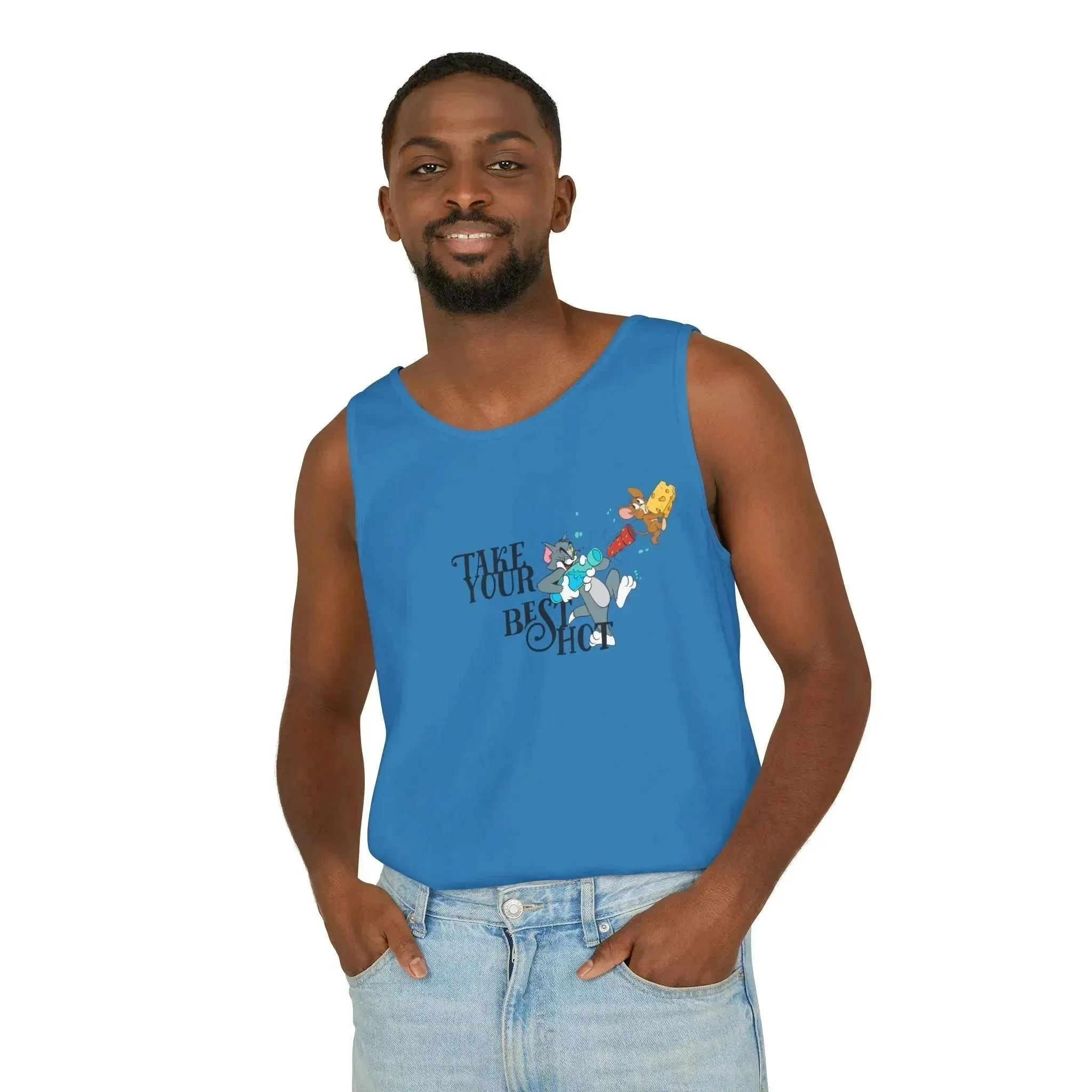 Take Your Best Shot Tom Jerry Unisex Garment-Dyed Tank Top