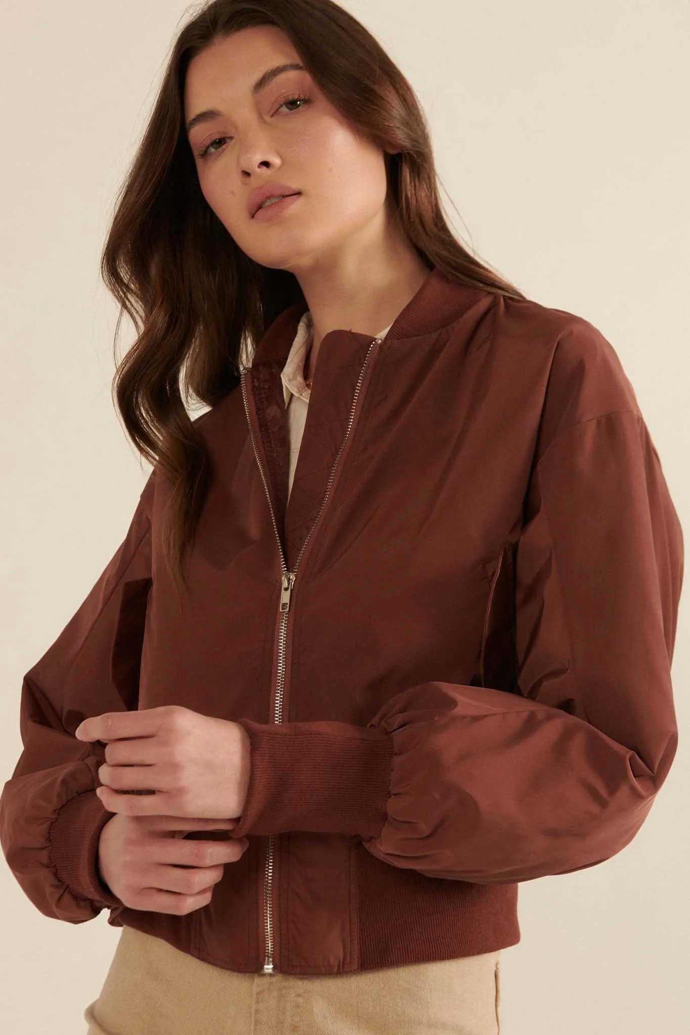 Taking Flight Ruched Bomber Jacket