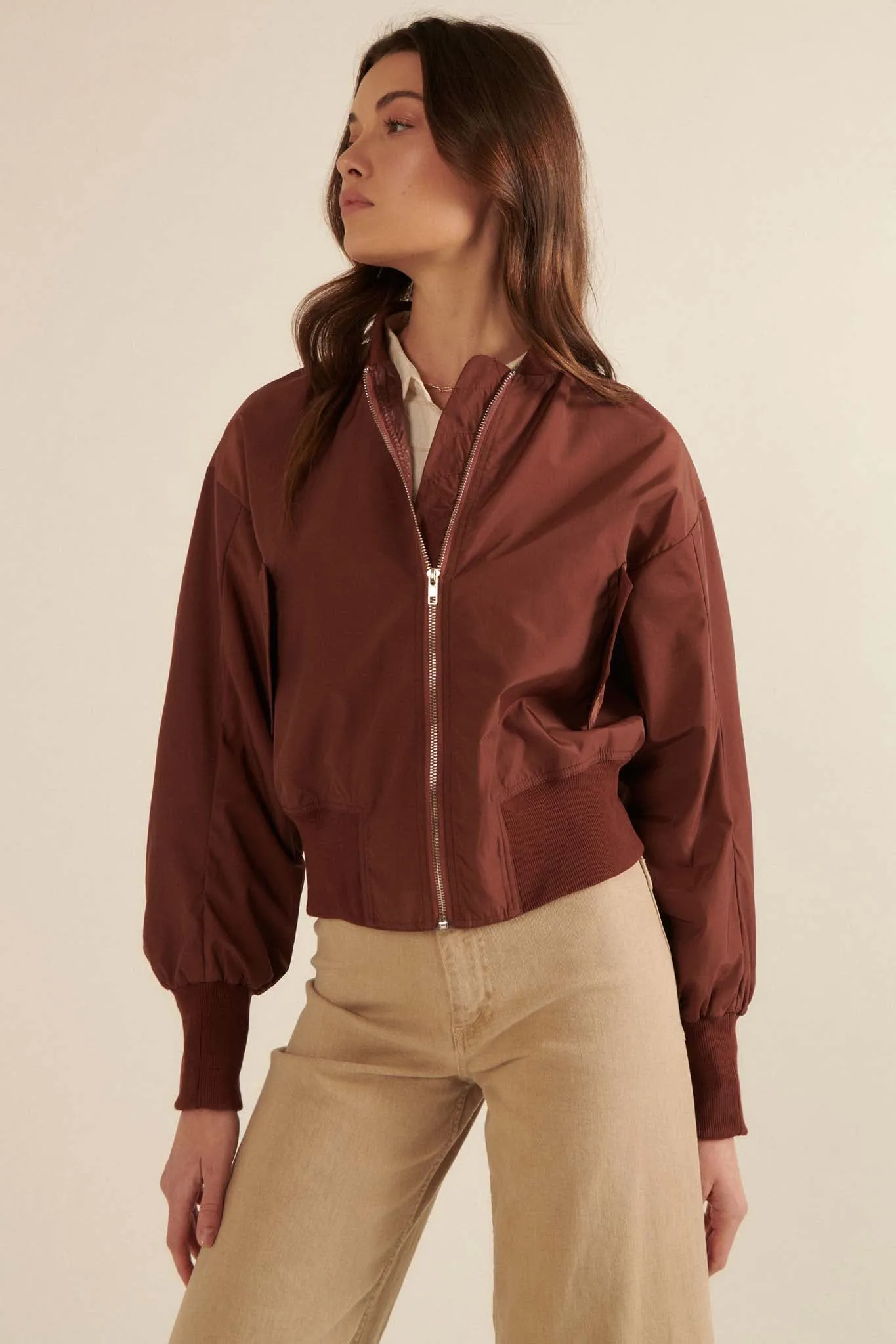 Taking Flight Ruched Bomber Jacket
