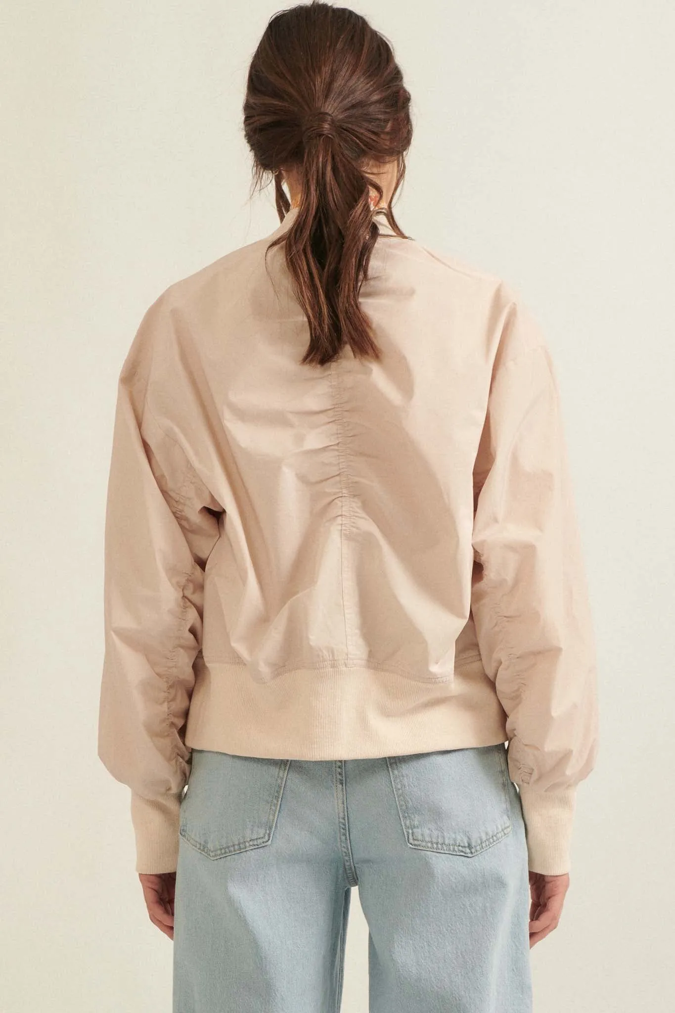 Taking Flight Ruched Bomber Jacket
