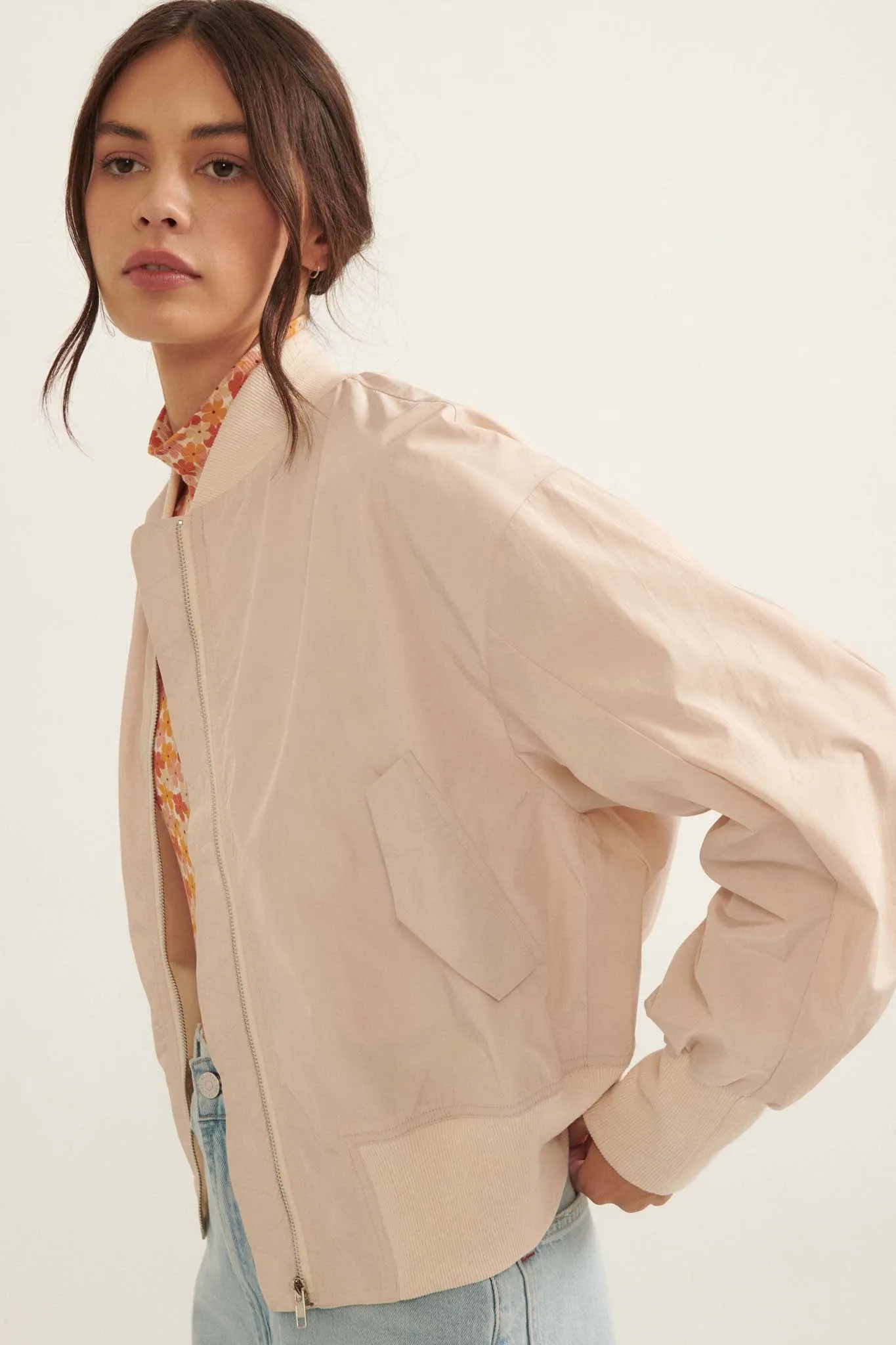 Taking Flight Ruched Bomber Jacket