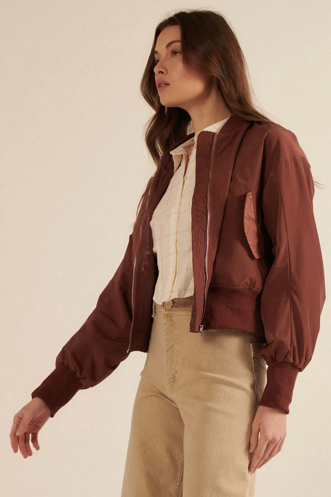 Taking Flight Ruched Bomber Jacket