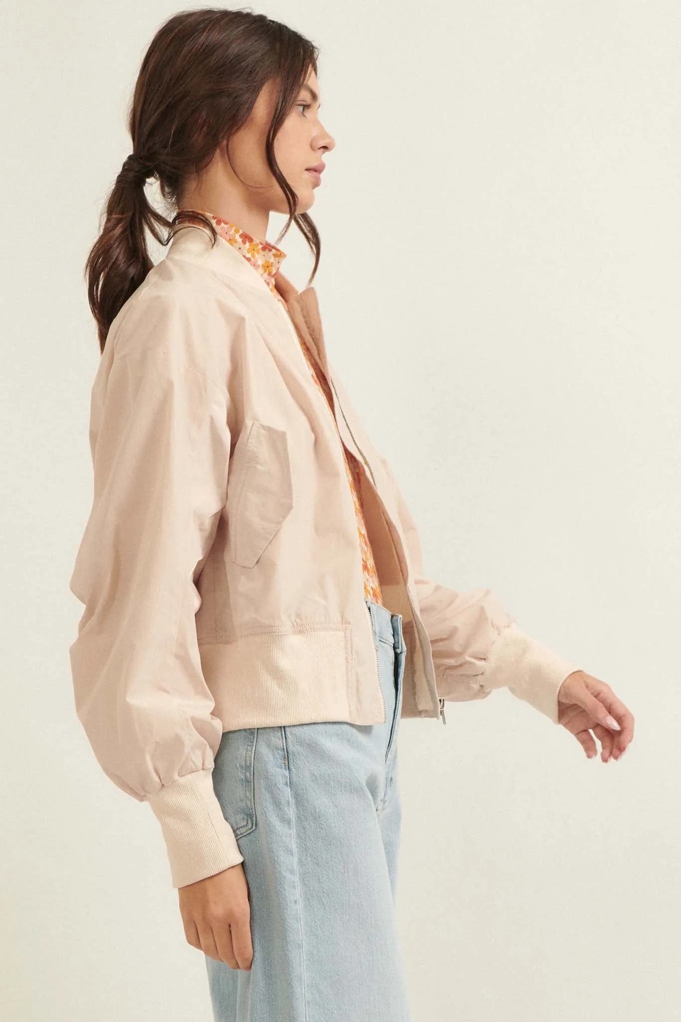 Taking Flight Ruched Bomber Jacket