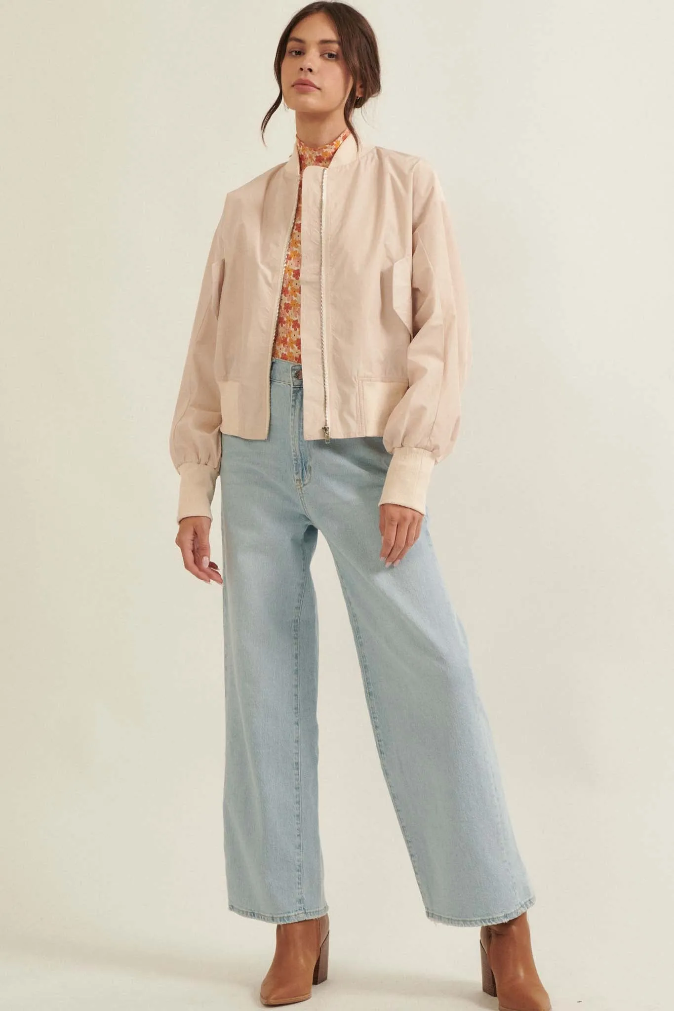 Taking Flight Ruched Bomber Jacket