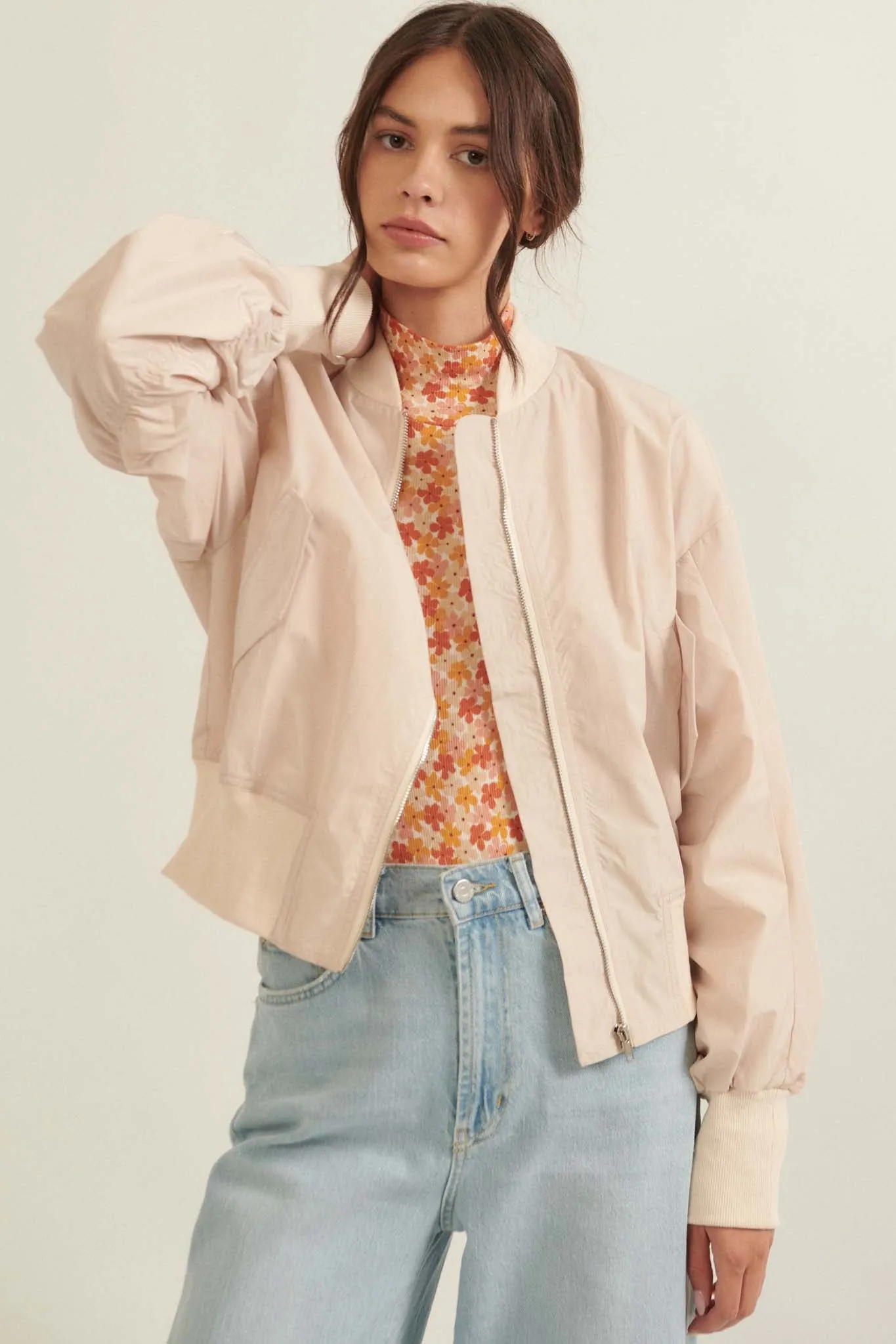 Taking Flight Ruched Bomber Jacket