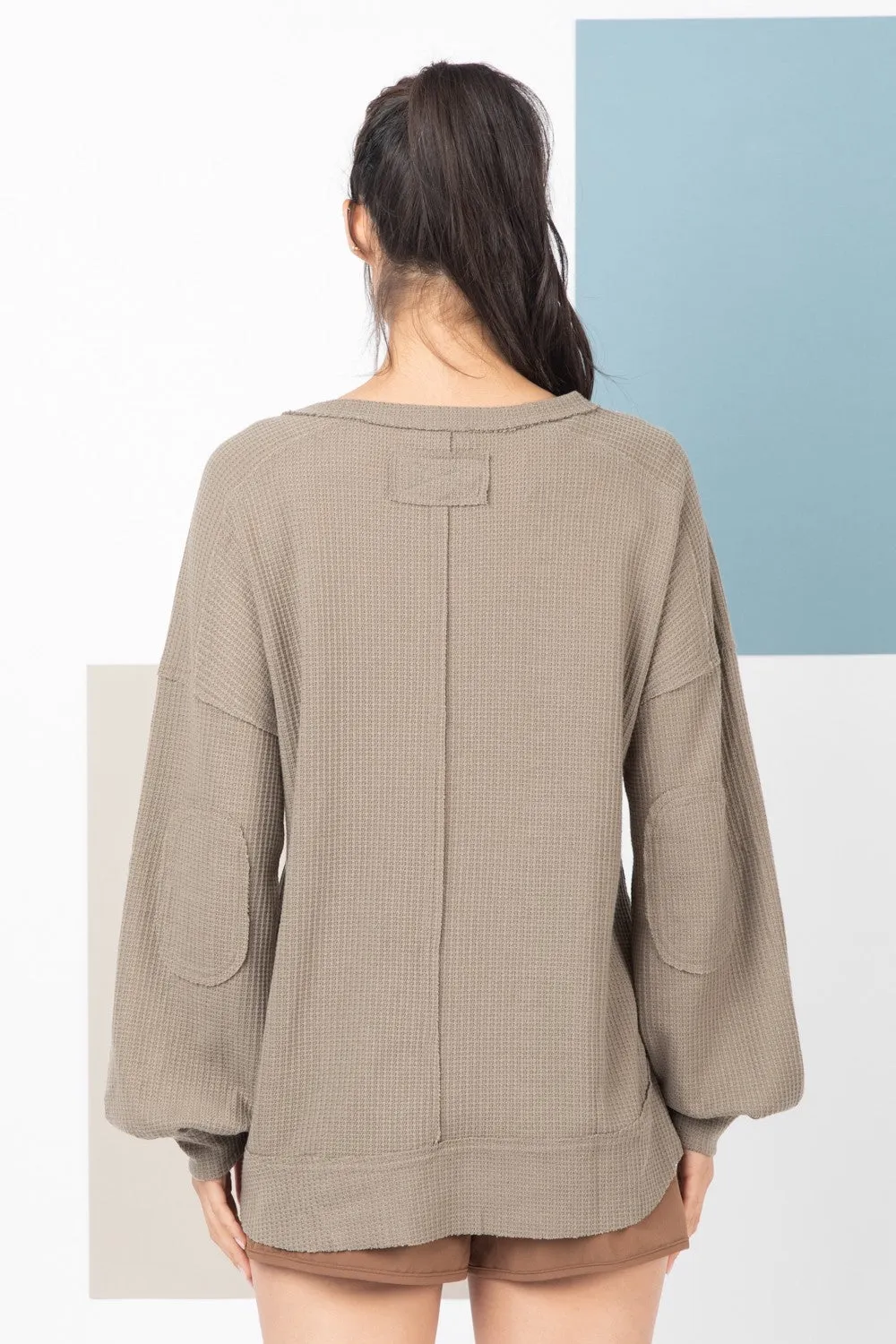 THREE COLORS - The Everything Elbow Patched Casual Knit Top
