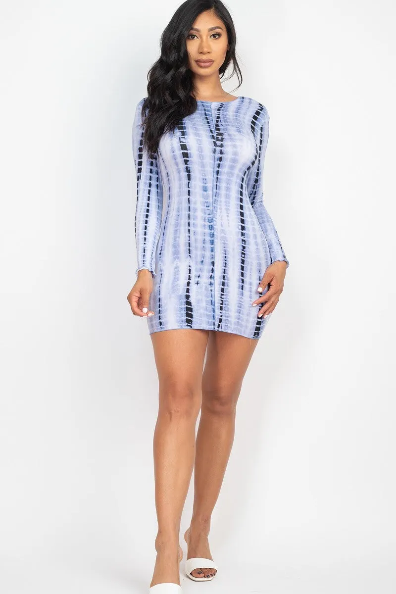 Tie-dye Printed Lettuce Trim Bodycon Dress