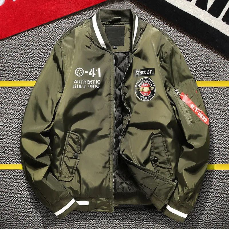 Varsity Bomber Jacket Jacket Autumn and Winter Quilted Men's Jacket Warm Pilot MA1 Baseball Uniform