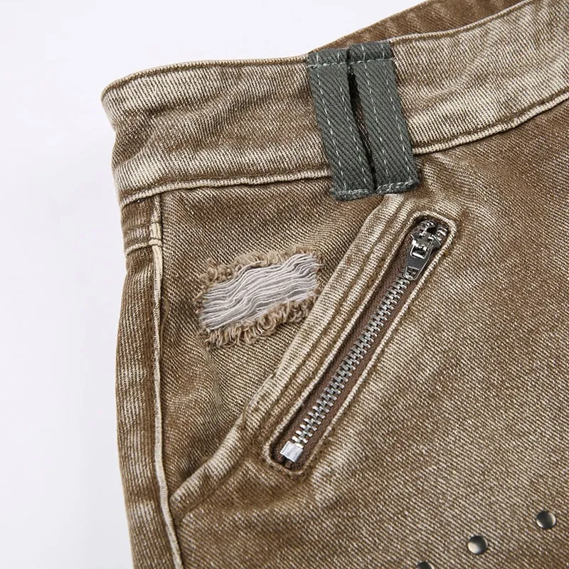 Vintage  Rivet Denim Zipper Mini Skirt