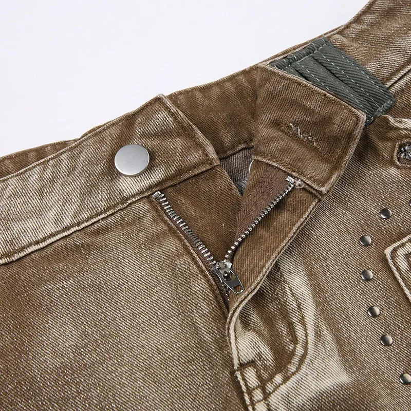 Vintage  Rivet Denim Zipper Mini Skirt