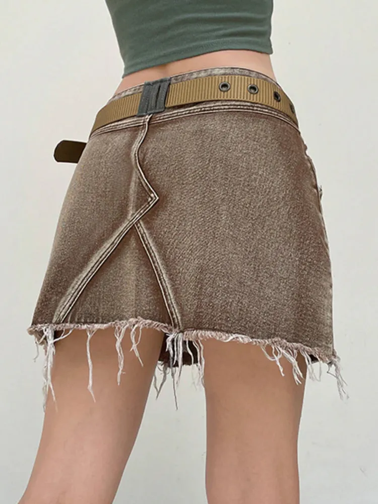 Vintage  Rivet Denim Zipper Mini Skirt