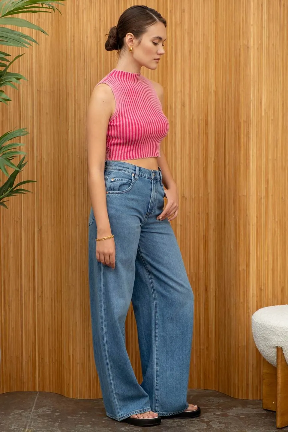 WASHED SLEEVELESS SWEATER KNIT TOP