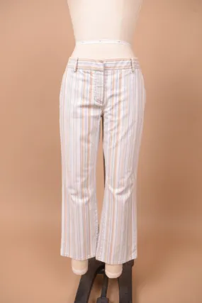 White Striped Low Rise Pants By Theory, XS/S