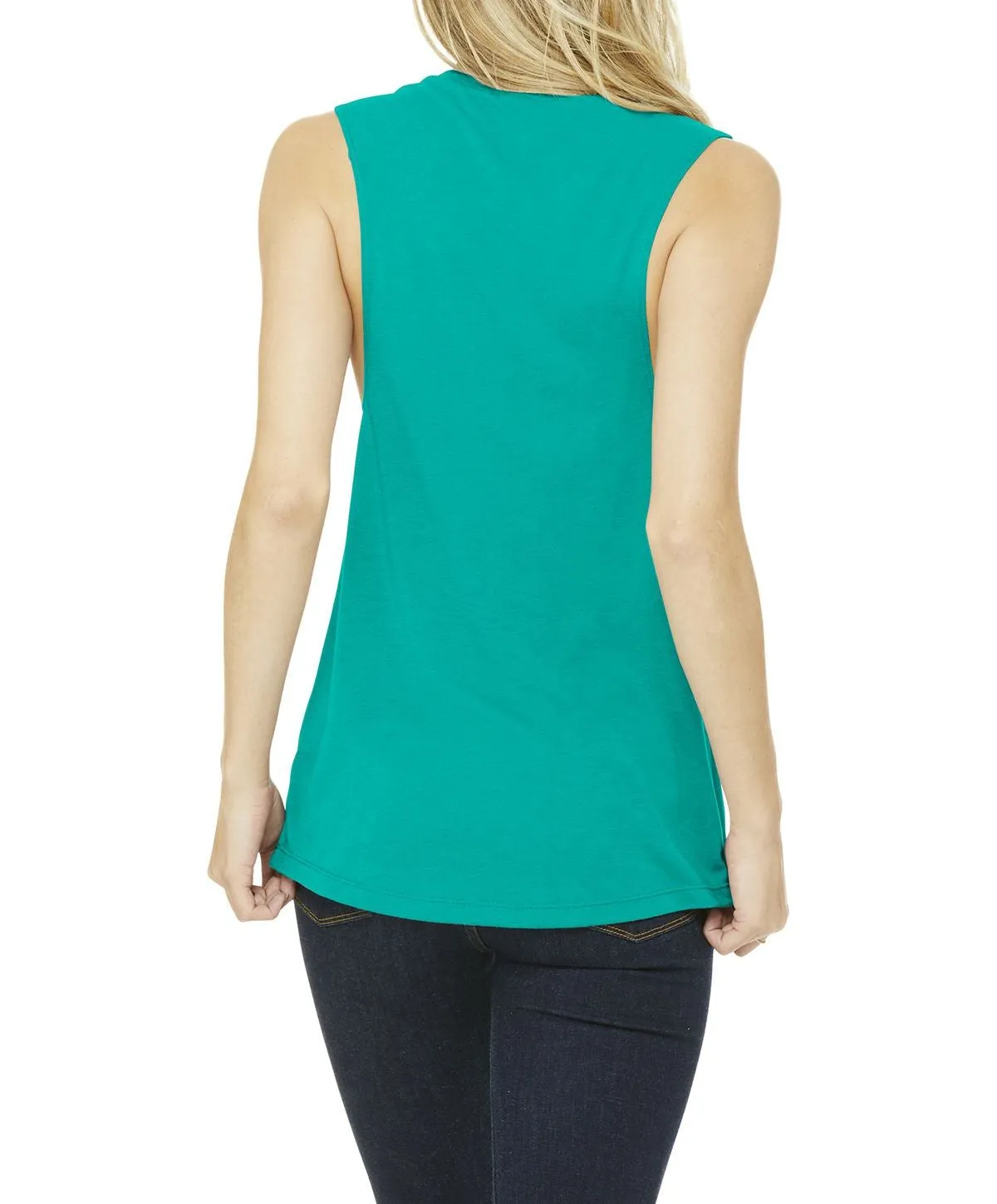 Women's Sleeveless Flowy Scoop Neck Muscle Tank with Curved Hem